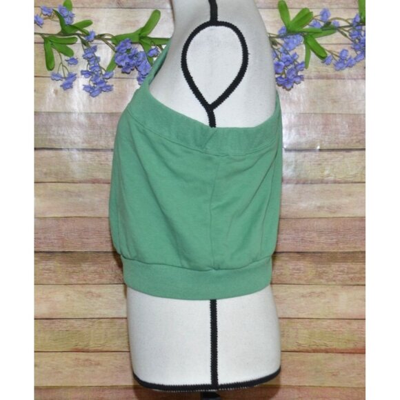 The Vintage Shop Ladies L Green One Sleeve Crop Sweatshirt Casual Activewear - Picture 4 of 8